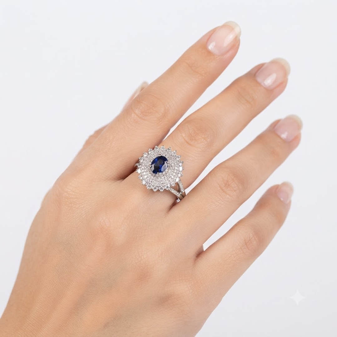 Blue Sapphire Cluster Ring