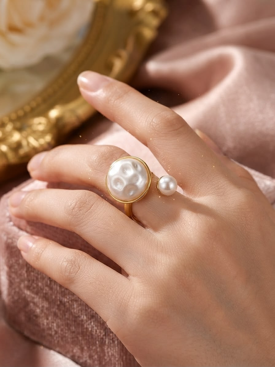 Double Pearl Open Ring - Image 2