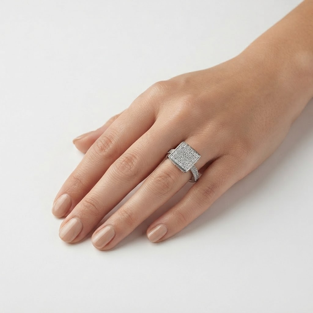 Pavé-Set Square Statement Ring - Image 2