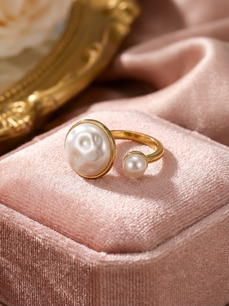 Double Pearl Open Ring