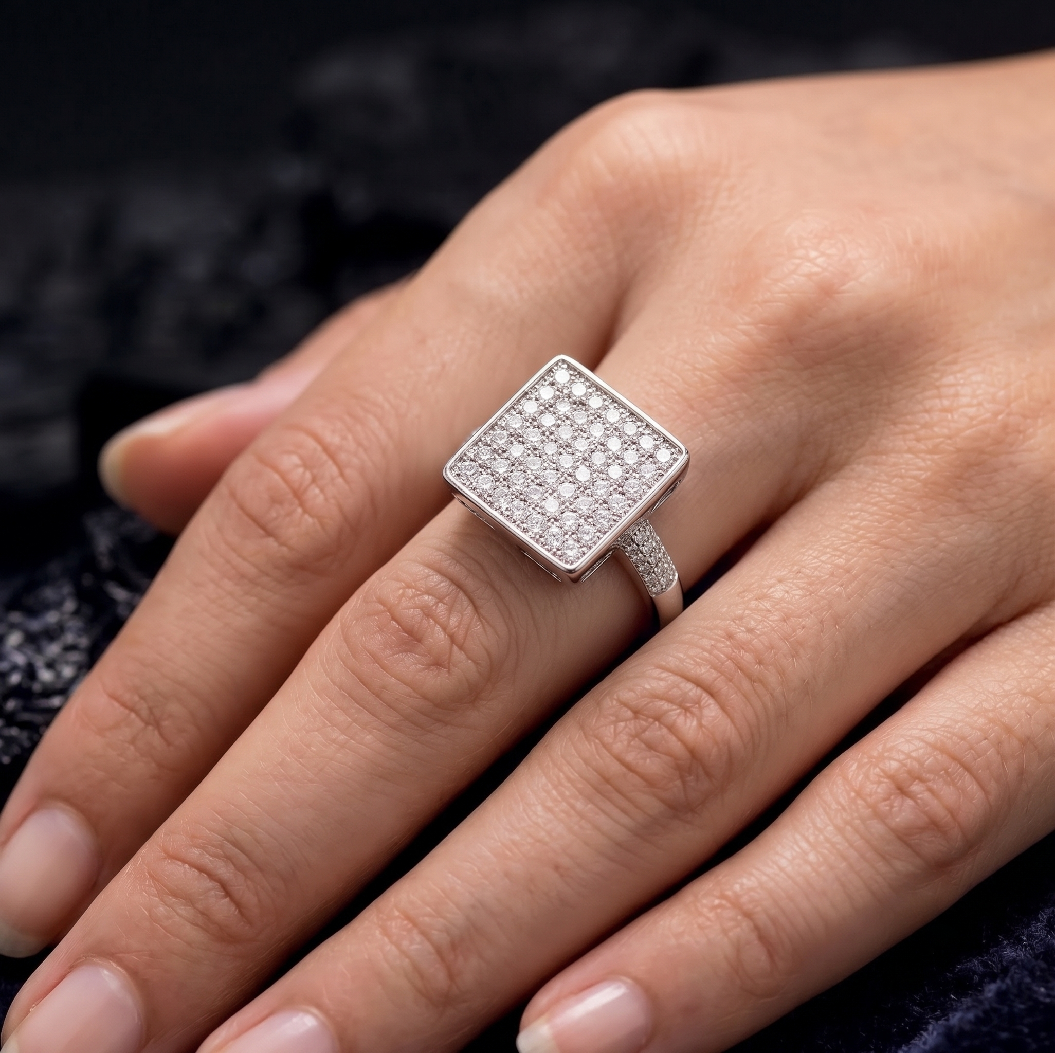 Pavé-Set Square Statement Ring - Image 2