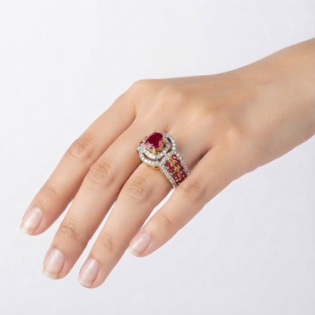 Ruby and Diamond Halo Engagement Ring