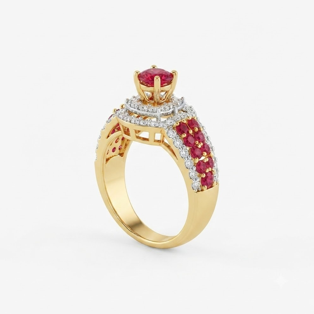Ruby and Diamond Halo Engagement Ring - Image 2