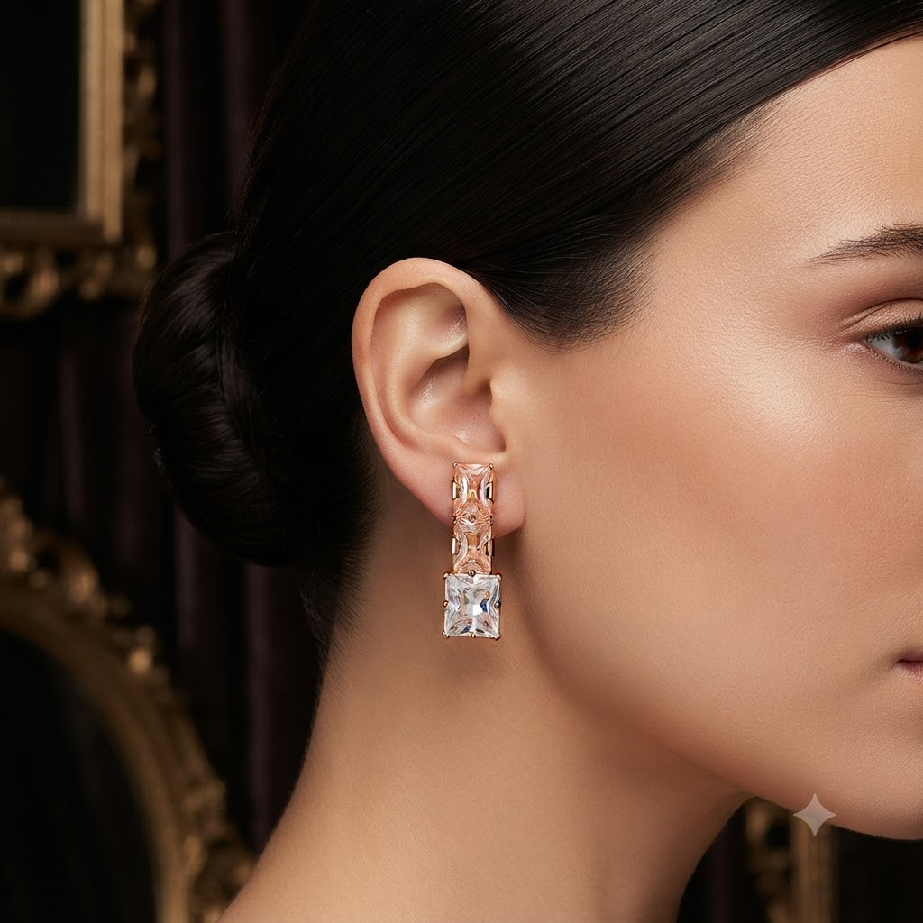 Gold and White Drop Earrings