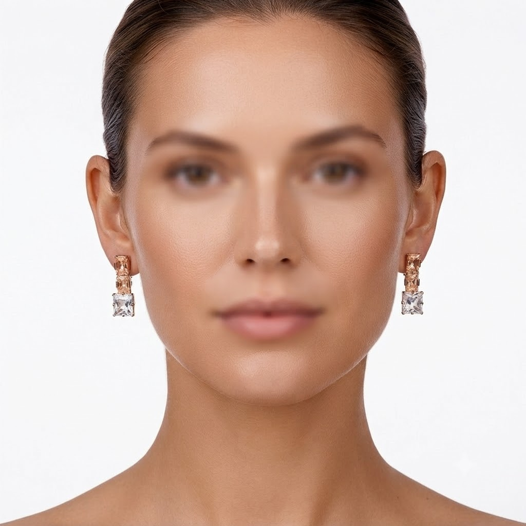 Gold and White Drop Earrings - Image 3