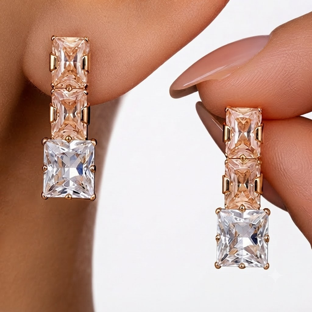 Gold and White Drop Earrings - Image 2
