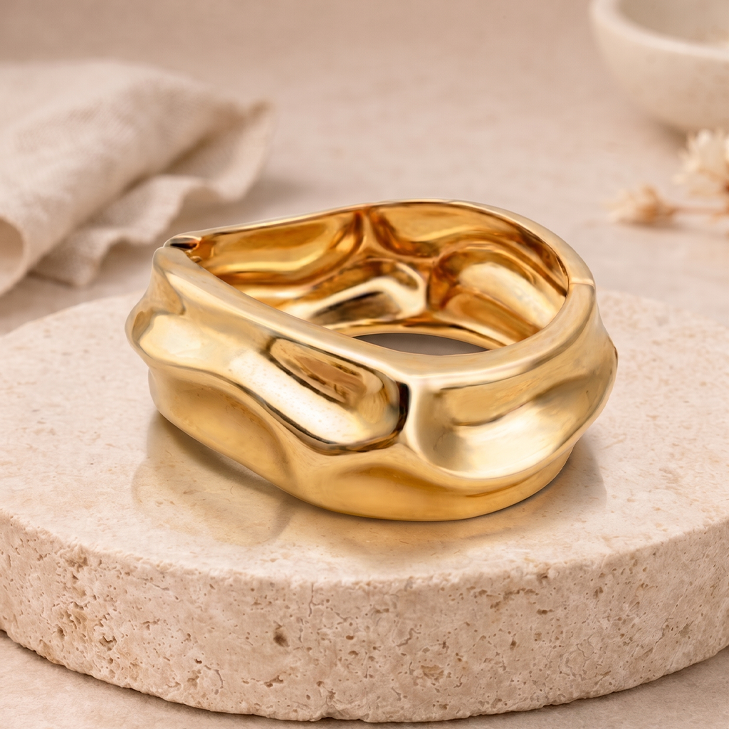 Organic hammered gold cuff