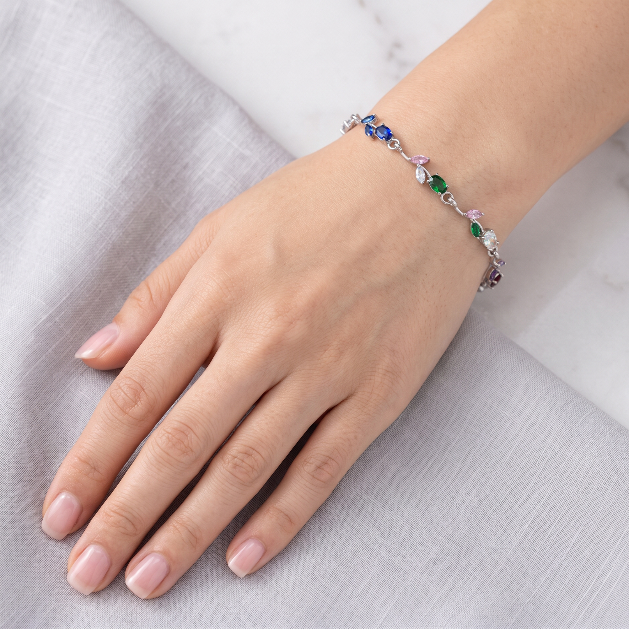 Silver-Plated multi colour Leaf Bracelet