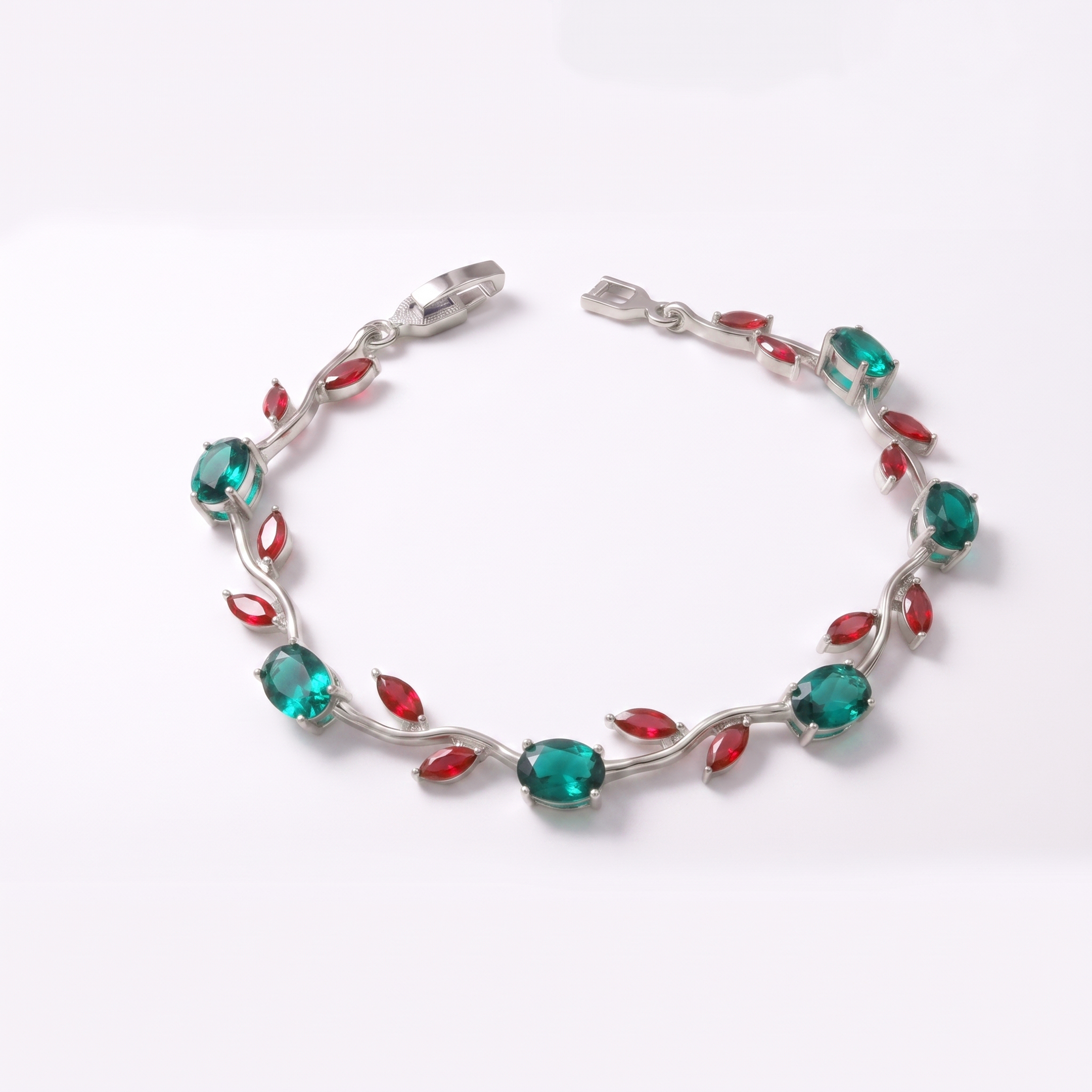 Silver-Plated red & green colour Leaf Bracelet - Image 3