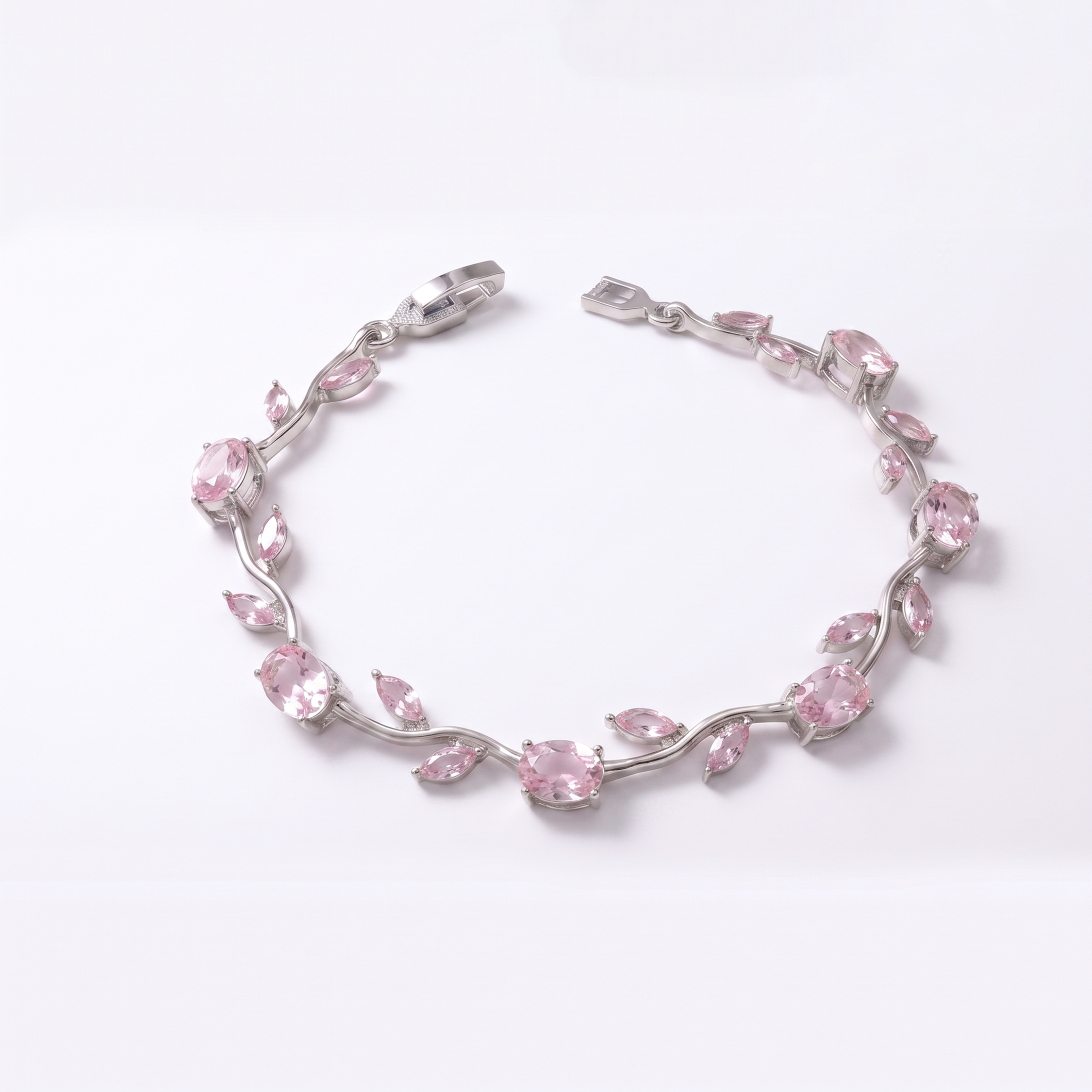 Silver-Plated Pink Leaf Bracelet - Image 3