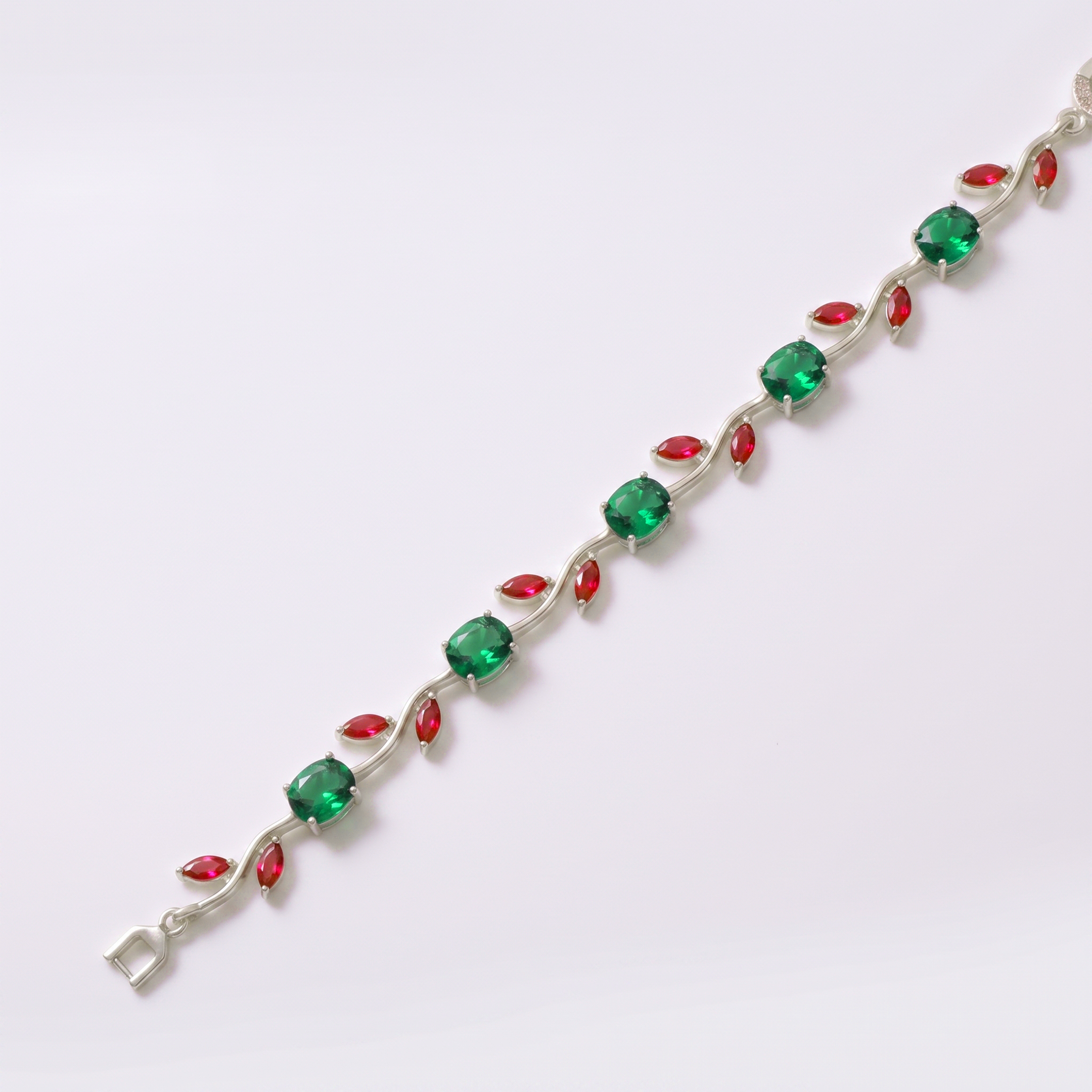 Silver-Plated red & green colour Leaf Bracelet - Image 2