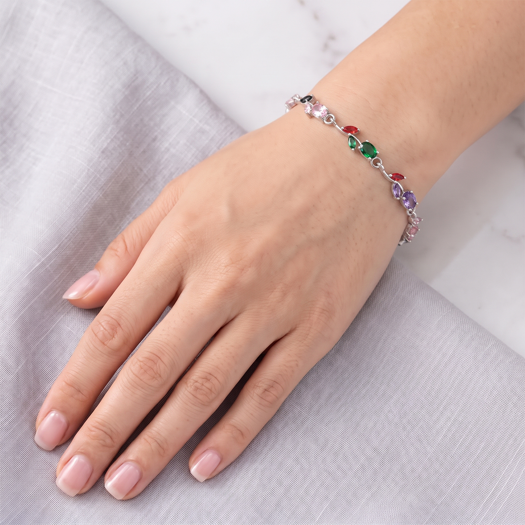 Silver-Plated multi colour Leaf Bracelet 2