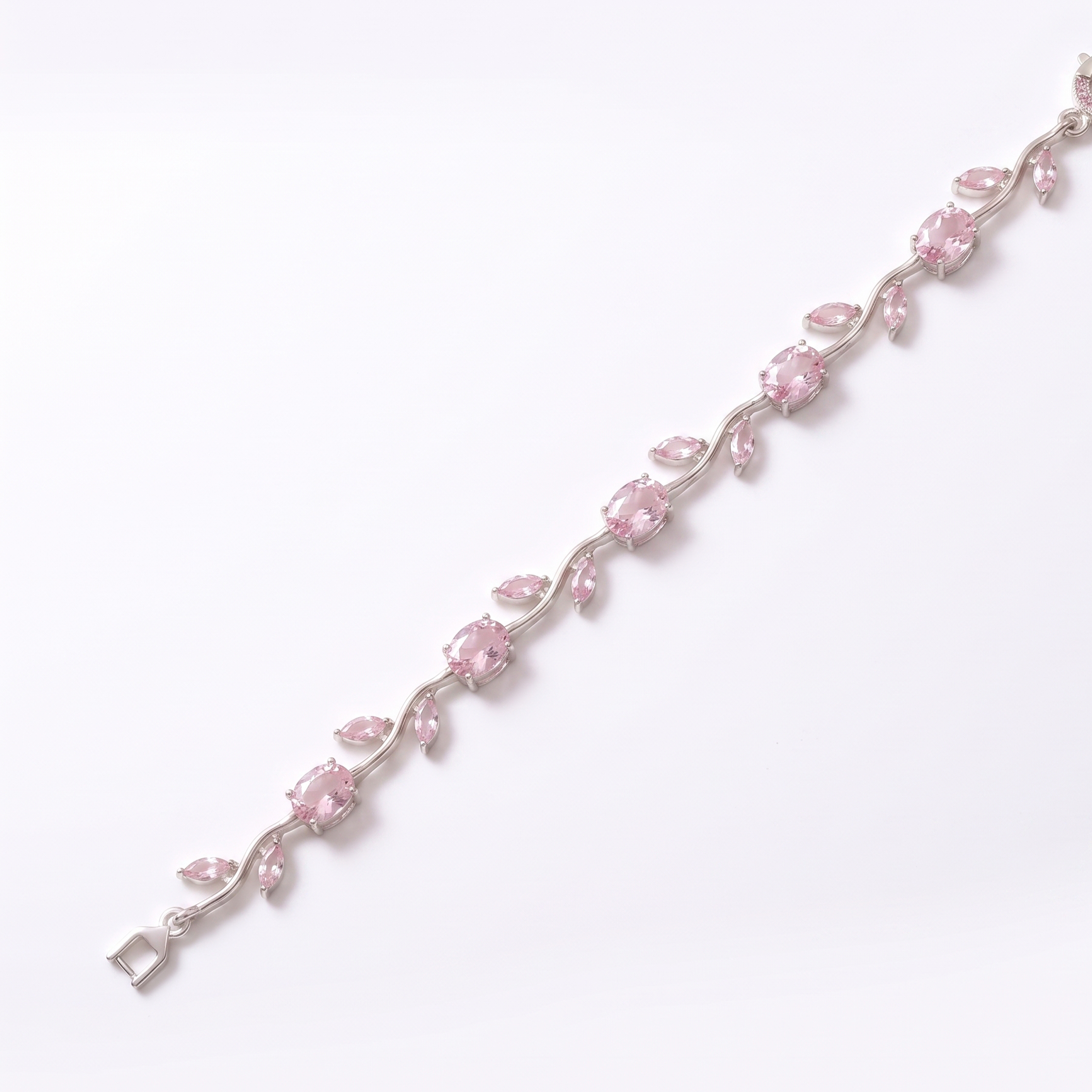 Silver-Plated Pink Leaf Bracelet - Image 2